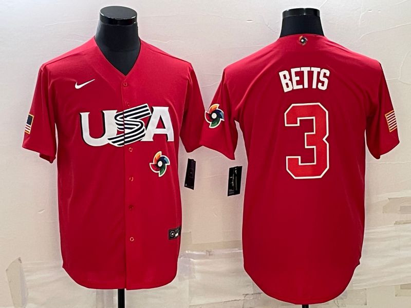 Men 2023 World Cub USA 3 Betts Red Nike MLB Jersey11